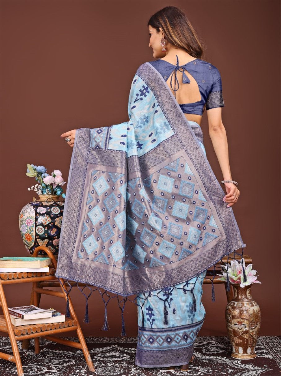 Anaita Blue Banarasi Silk Saree With Blouse - Distacart