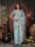Anaita Blue Linen Printed Saree With Blouse - Distacart
