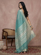 Anaita Blue Cotton Saree With Blouse - Distacart