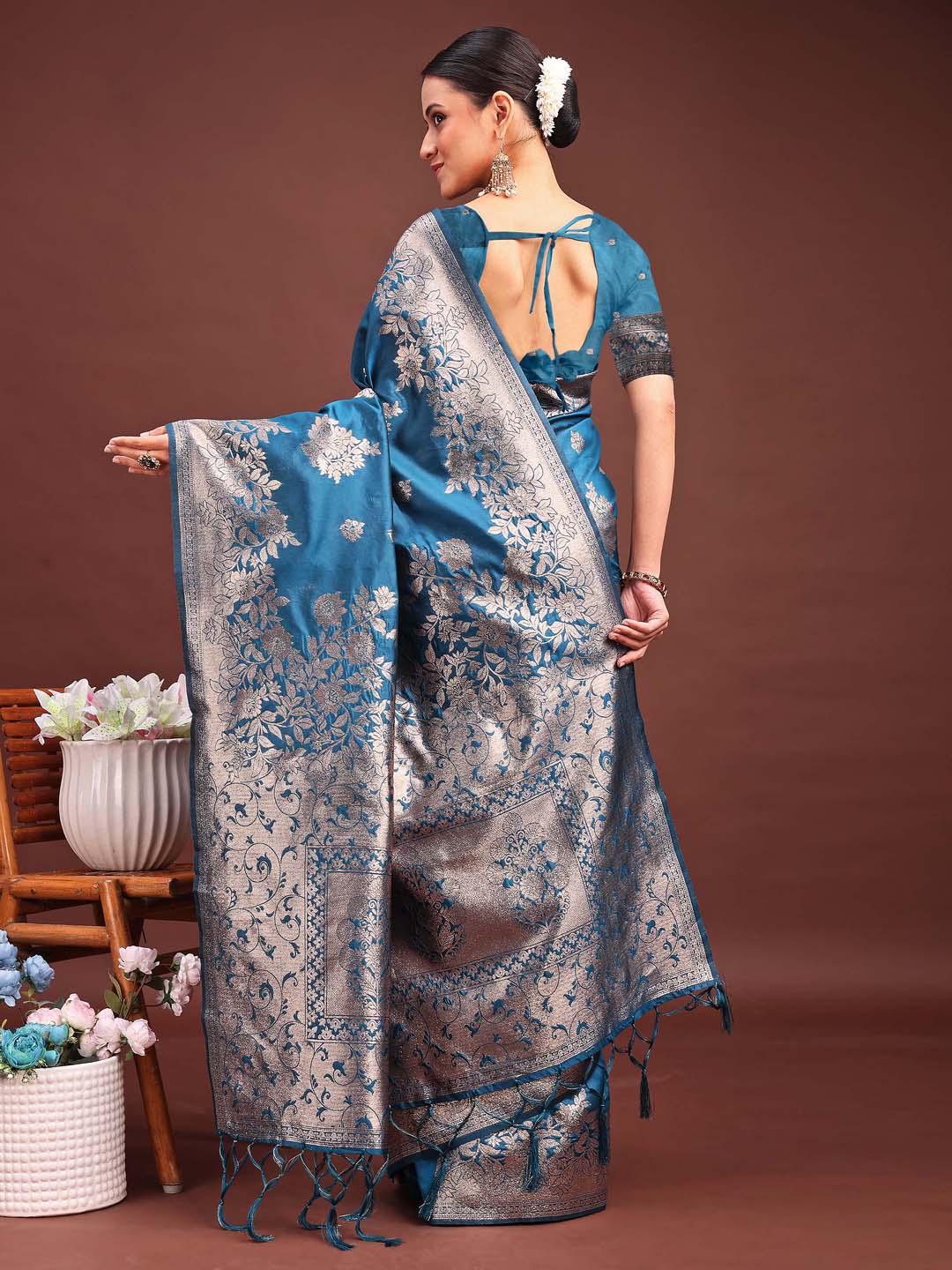 Anaita Blue Banarasi Silk Woven Work Saree With Blouse - Distacart