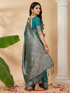 Anaita Blue Silk Blend Woven Saree With Blouse - Distacart