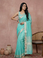 Anaita Blue Cotton Saree With Blouse - Distacart