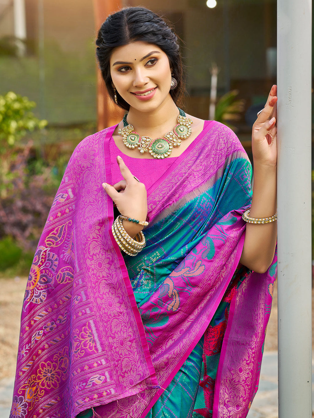 Anaita Blue Soft Silk Saree With Floral Printed Work With Blouse - Distacart