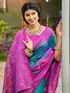 Anaita Blue Soft Silk Saree With Floral Printed Work With Blouse - Distacart
