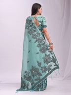 Anaita Blue Linen Printed Saree With Blouse - Distacart