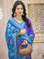 Anaita Blue Pochampally Silk Saree With Floral Printed Work With Blouse - Distacart