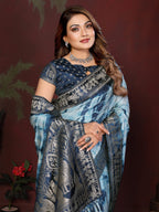 Anaita Blue Zari Weaving Work Satin Silk Saree With Blouse - Distacart