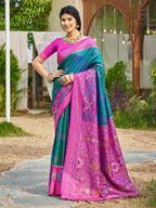 Anaita Blue Soft Silk Saree With Floral Printed Work With Blouse - Distacart