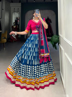 Lorenvalley Black Dola Silk with Printed With Foil Work And Original Mirror Gamthi Lace Touch Up Lehenga Choli