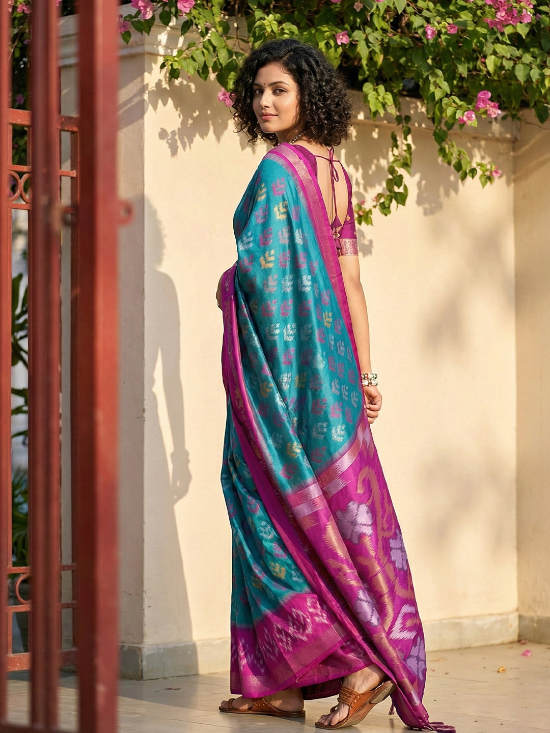 Anaita Blue Pochampally Printed Saree With Blouse - Distacart