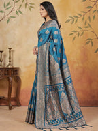 Anaita Blue Silk Blend Woven Saree With Blouse - Distacart