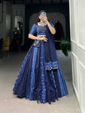 Lorenvalley Blue Pure Cotton Chaniya Choli Adorned With Cowrie Shells And Paired With A Matching Purse