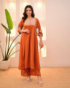 The52 Women's Beautiful Viscose Rayon Fabric Thread Work Flared Kurta Pant Set - Distacart