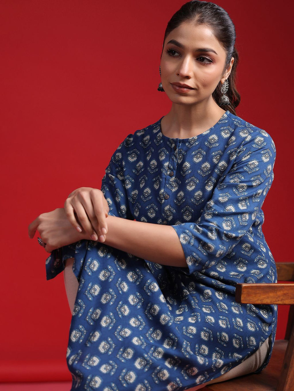 Indo Era Women Geometric Printed Thread Work Kurta - Distacart