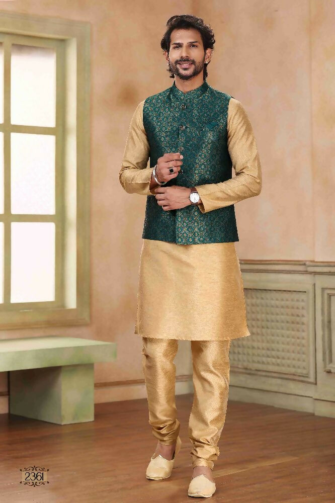 Raivat Ethnic Jacquard Banarasi Silk Woven Work 3 Pics Jacket Set In Green Colour - Distacart
