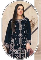Anaita Navy Blue Velvet Suit with Embroidery Sequence Work - Distacart