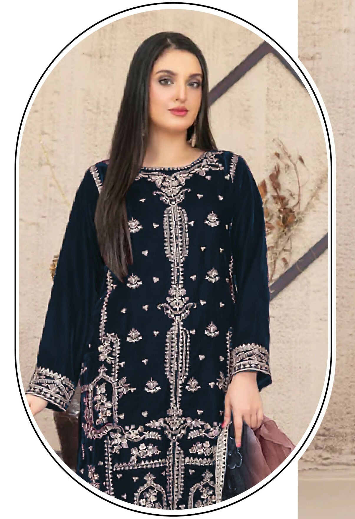 Anaita Navy Blue Velvet Suit with Embroidery Sequence Work - Distacart