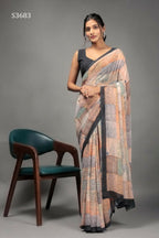 Orange Georgette Designer Printed Party Wear Saree - Cinderella