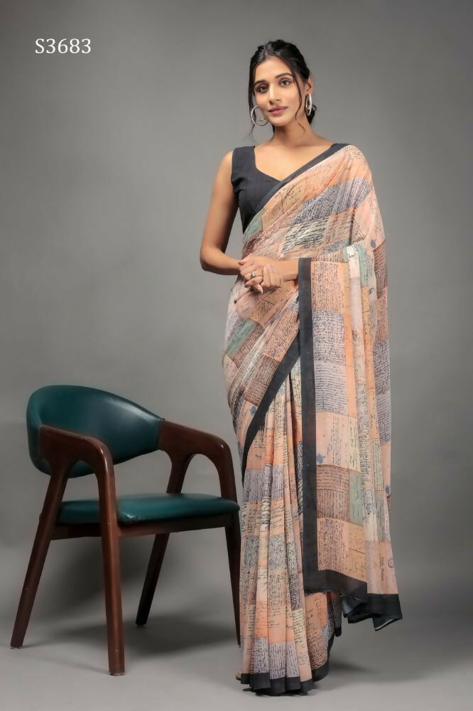 Orange Georgette Designer Printed Party Wear Saree - Cinderella