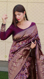 DEIANA'S Beautiful Designer Golden zari Soft Lichi Silk Saree - Wine