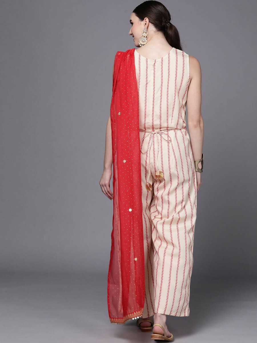 Ahalyaa Off White & Red Printed Basic Jumpsuit - Distacart