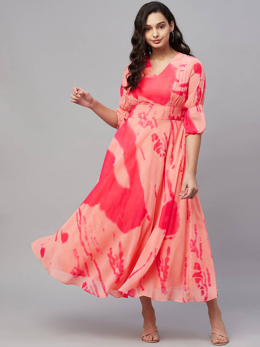 Myshka Stylish Printed 3/4 Sleeve ,V Neck Women Dress - Distacart