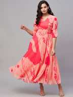 Myshka Stylish Printed 3/4 Sleeve ,V Neck Women Dress - Distacart