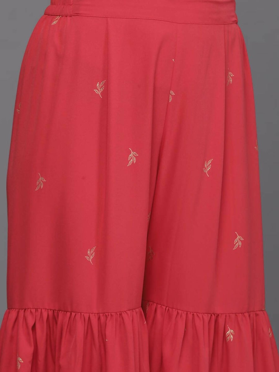Ahalyaa Women Floral Printed Tunic with Palazzos - Red Color