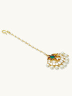 Nuyug 22K Gold-Plated Green Stone & Kundan Studded with Pearl Drop Maang Tikka Head Jewellery - Distacart