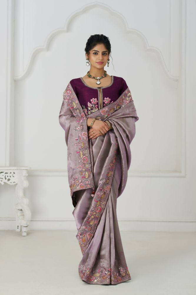 Kesar Fab Stunning Mauve Color With Multi-Thread And Sequins Embroidery Saree