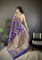 Joban Fashion Violet Floral & Ethnic Motifs Design Soft Silk Meenakari Banarasi Saree - Distacart