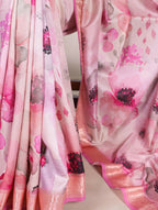 Vastranavya Pink Tussar Silk Printed with Viscose Border Saree with Unstitched Blouse - Distacart