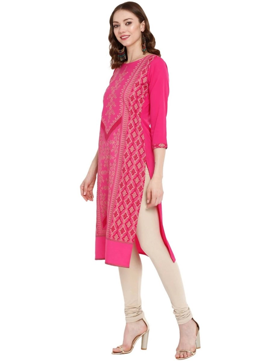 Ahalyaa Women Crepe Pink Printed Straight Kurta