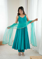 The52 Women's Beautiful Roman Silk Chanderi Fabric Flared Anarkali Pant and Dupatta Set - Distacart