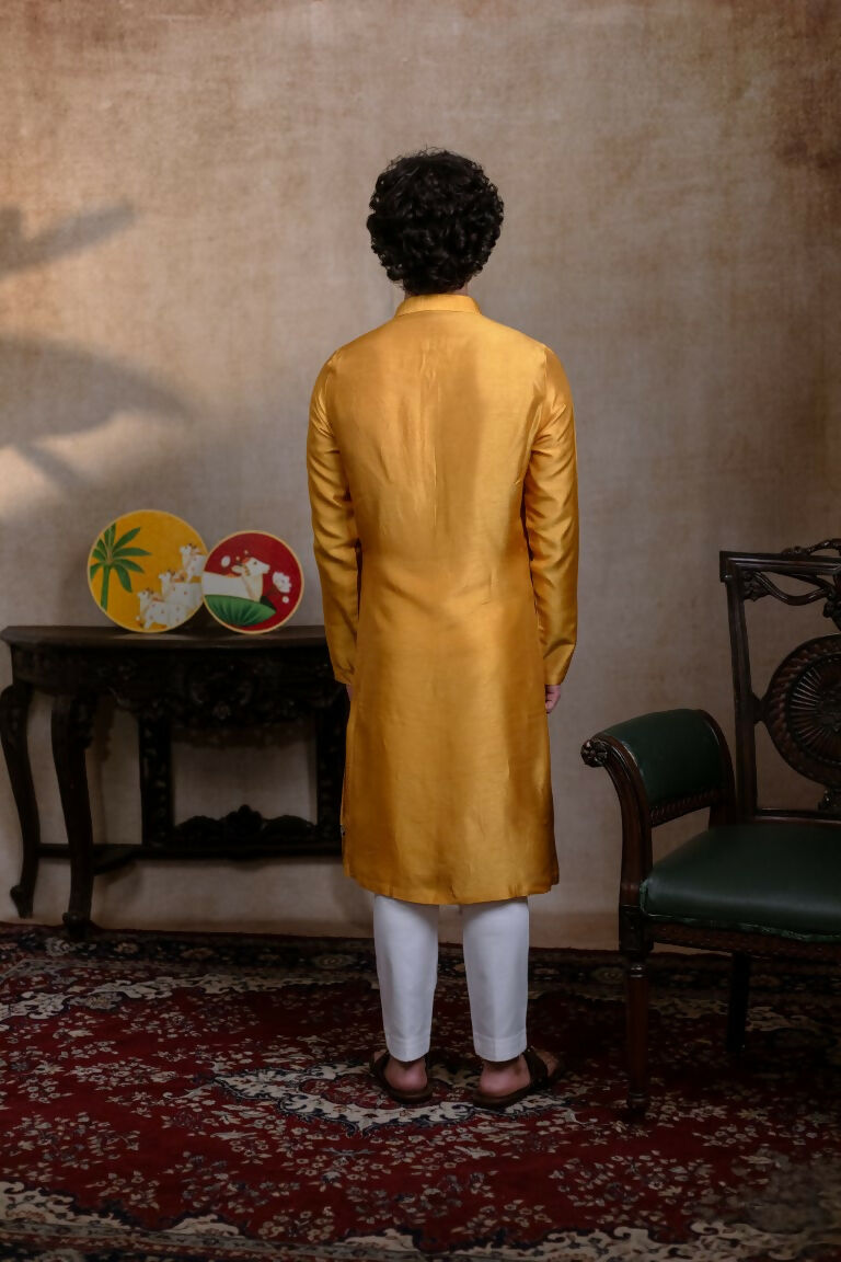Falling Raw Silk Yellow Mural Krishna By Hilo Design