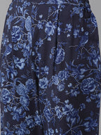 Ahalyaa Women Navy Blue Rayon Wax Printed Angrakha Gotta Patti Tunic With Trousers - Distacart