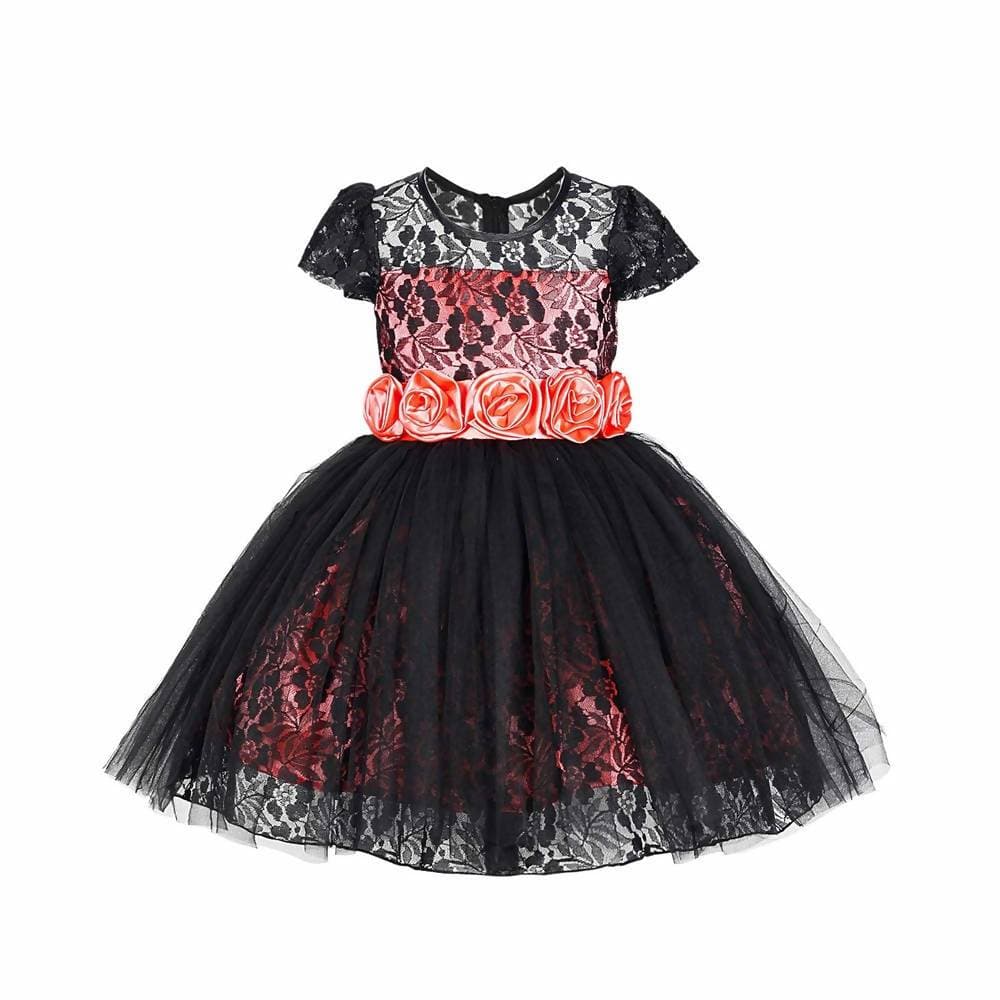 Asmaani Baby Girl's Black Color Satin A-Line Frock (AS-DRESS-22133)