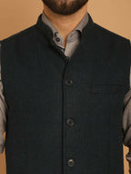 Even Apparels Pure Wool Nehru Jacket - Green