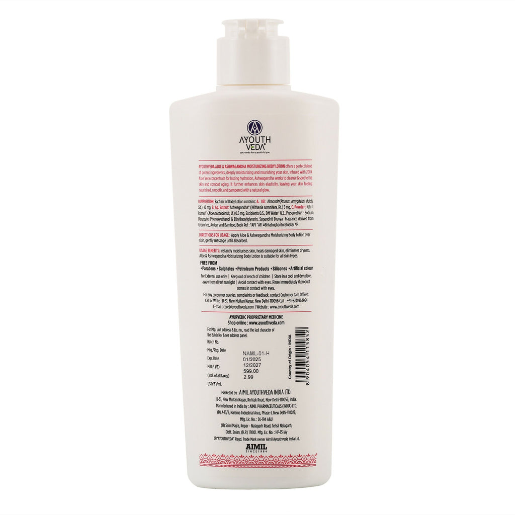 Ayouthveda Aloe & Ashwagandha Moiturizing Body Lotion - Distacart