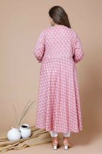Miravan Women's Pink Plus Size Cotton Floral Print Long Anarkali Kurta