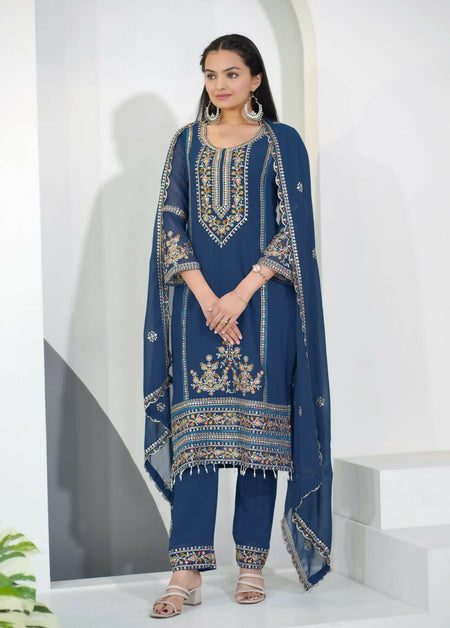 Teeya Creation Blue Color Faux Georgette Embroidery Work Party Wear Salwar Suit