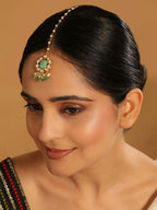 Nuyug 22K Gold-Plated Kundan & Green Stone Embellished Maang Tikka Head Jewellery - Distacart