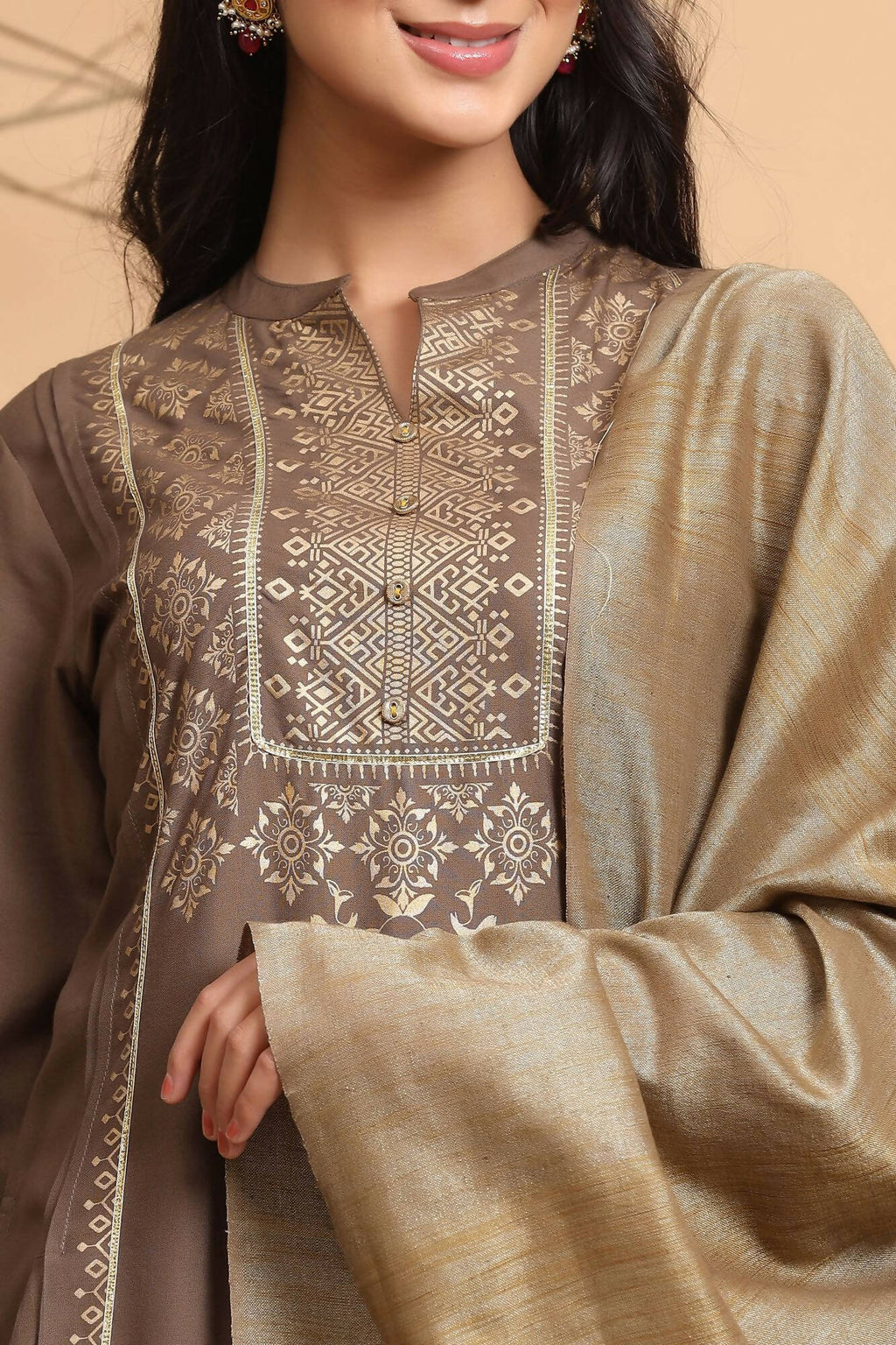 Juniper Women's Brown Rayon Printed Straight Kurta Set - Distacart
