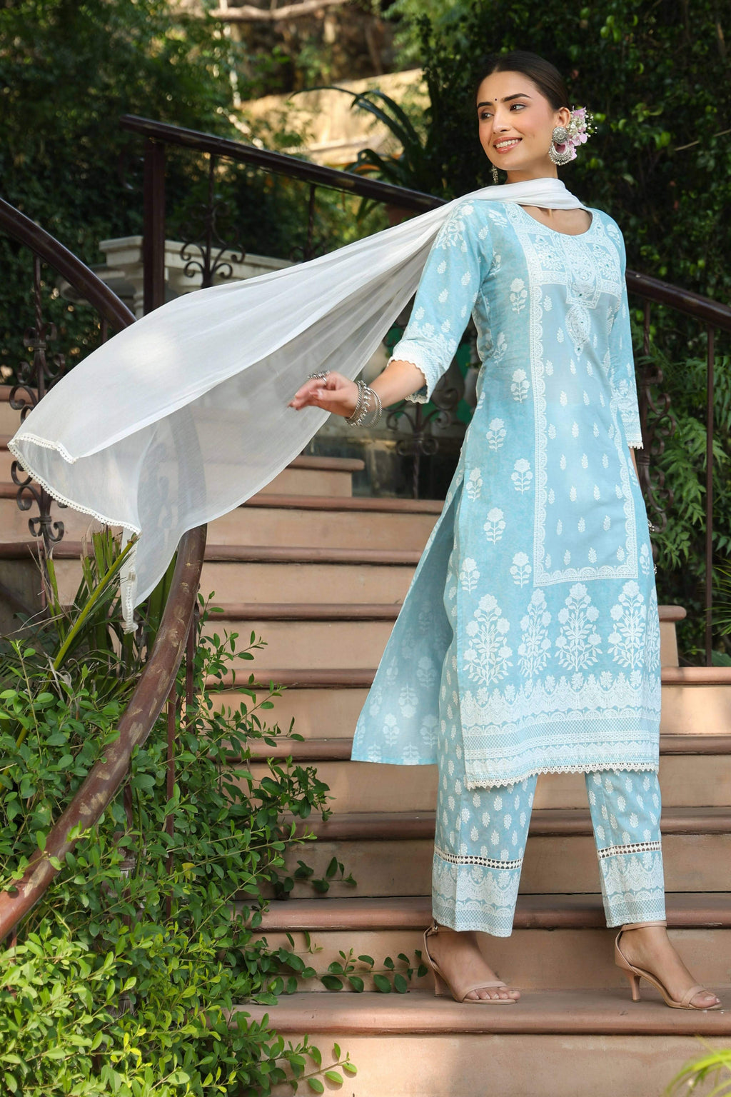 Juniper Women's Skyblue Printed Straight Kurta Sets - Distacart