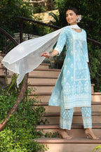 Juniper Women's Skyblue Printed Straight Kurta Sets - Distacart