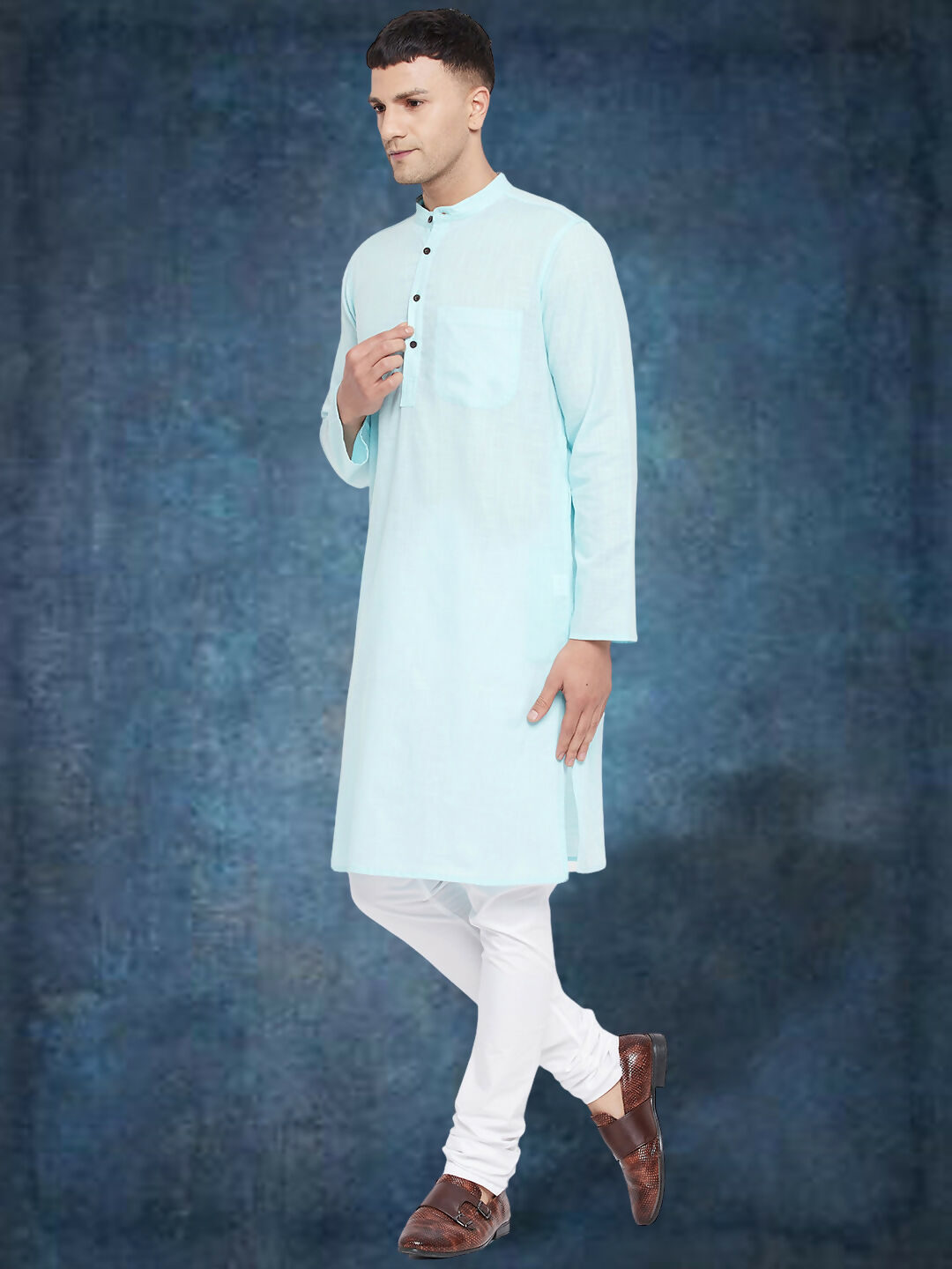 Even Apparels Men's Pure Cotton Blue Kurta