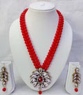 Jewel City Traditional Handcrafted Ethnic Red Beaded Necklace Set with Gold-Plated Finish & Studded Stones 