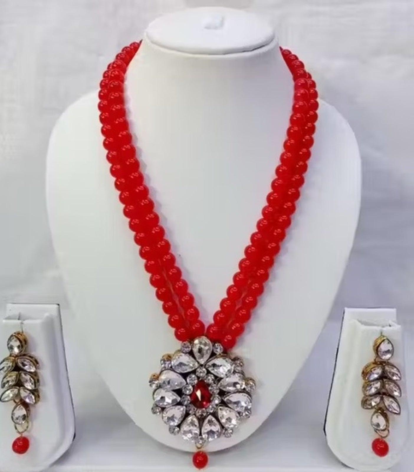 Jewel City Traditional Handcrafted Ethnic Red Beaded Necklace Set with Gold-Plated Finish & Studded Stones 