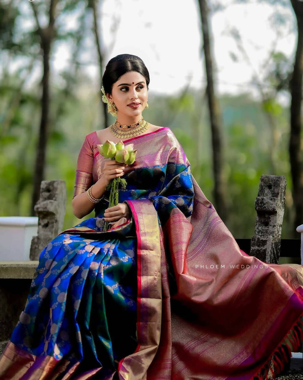 DEIANA'S Beautiful Designer Golden zari Soft Lichi Silk Saree - Royal Blue