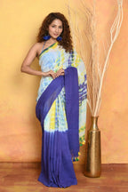 Very Much Indian Tie & Dye Handloom Mul Cotton Saree - Blue Green - Distacart